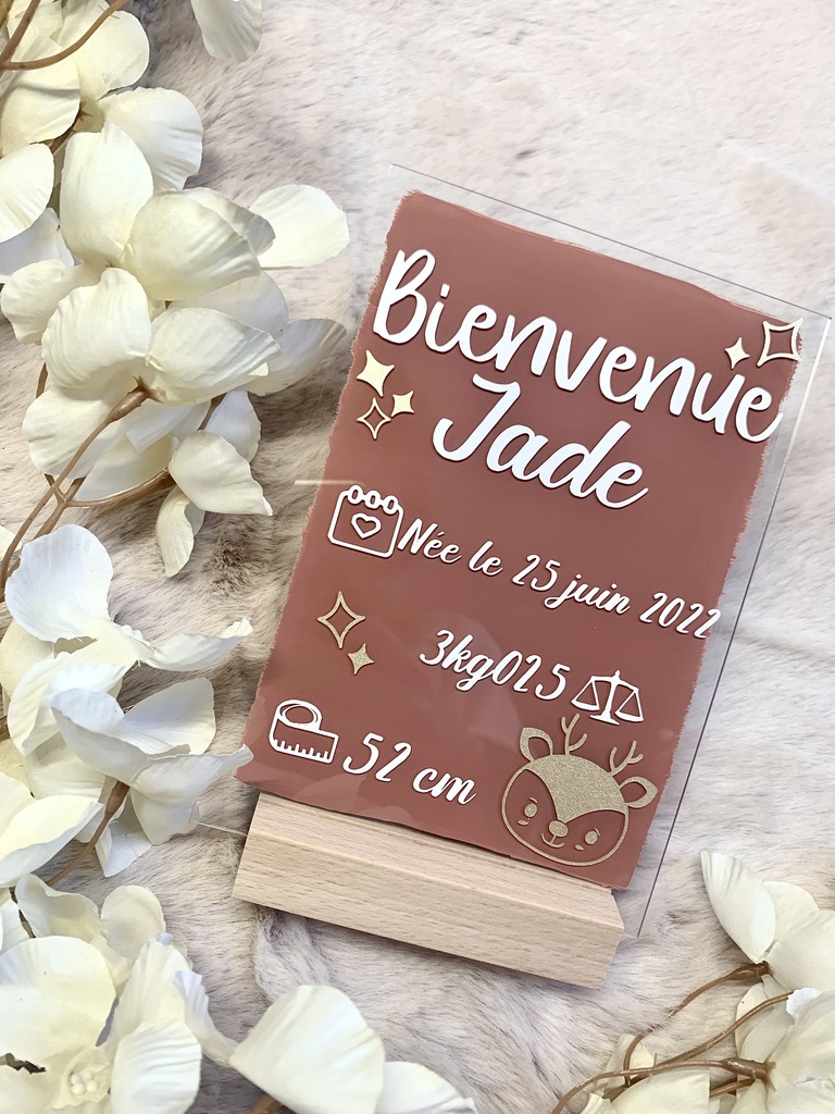 Plaque plexiglass peinte pour l'arrivée du bébé